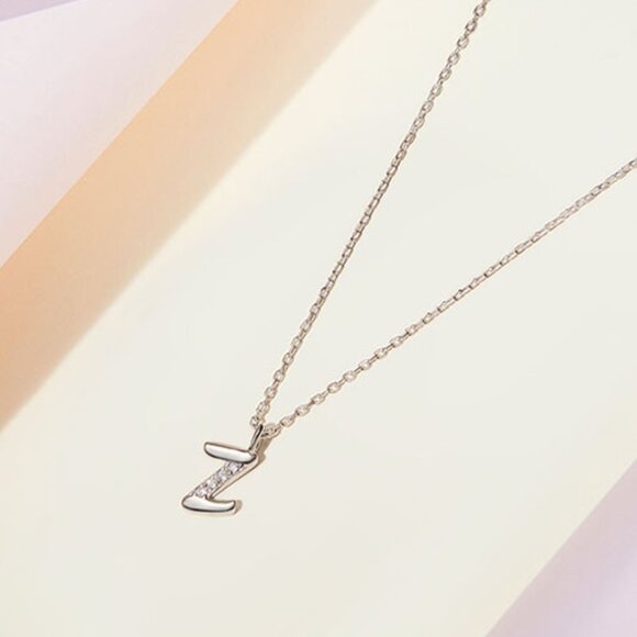 SHEGRACE 925 Sterling Silver Initial Letter Z Pendant Necklace W Cubic Zirconia - Picture 4 of 7